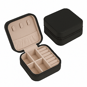 Mini Porta-Jóias em Couro Sintético Preto
