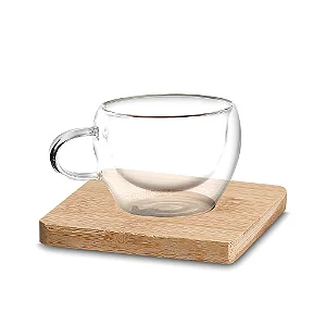 Conjunto Clássico 2 Xícaras de Café com Base de Bambu