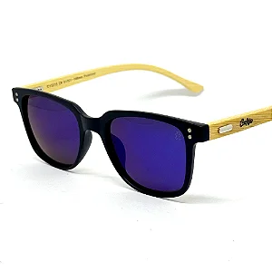 ÓCULOS DE SOL BULL WOOD - AZUL ESPELHADO COM BAMBU