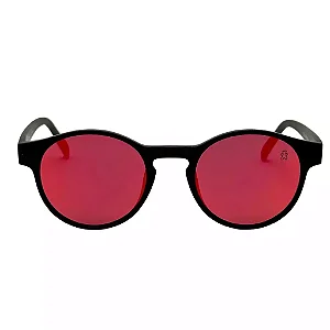 Oculos de Sol Round - Preto C/ Vermelho Espelhado