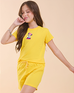 CONJUNTO INFANTIL BLUSA/SHORT MENINA AMARELO VERÃO - MINNIE