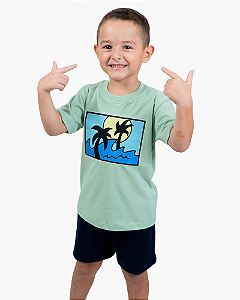 CONJUNTO INFANTIL BLUSA/SHORT MENINO VERDE VERÃO - PRAIA.