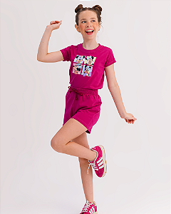 CONJUNTO INFANTIL BLUSA/SHORT MENINA VERÃO - MINNIE POP ART PINK.