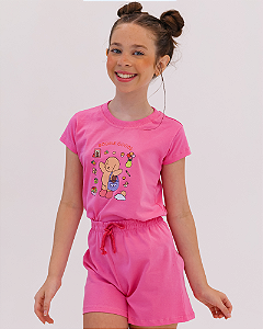 CONJUNTO INFANTIL BLUSA/SHORT MENINA VERÃO - URSINHO BOBBIE GOODS ROSA.
