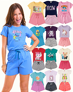 KIT SORTIDO 12 PEÇAS DE ROUPAS MENINA VERÃO KIT 6 CONJUNTOS.