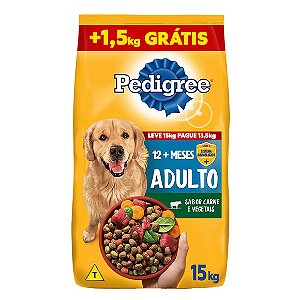 Ração Pedigree Cães Adultos Raças Médias e Grandes Carne e Vegetais Leve 15 kg Pague 13,5 kg