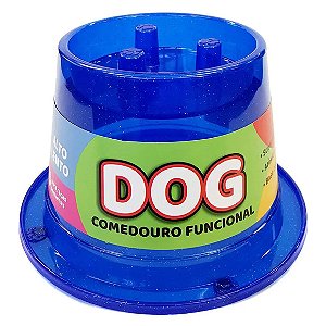 Comedouro Alto Lento Antiformiga Glitter Cães Azul 250 ml