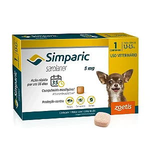 Antipulgas Simparic 5mg para Cães 1,3 a 2,5kg 1 comprimido