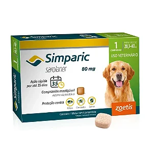 Antipulgas Simparic 80mg para Cães 20 a 40kg 1 comprimido