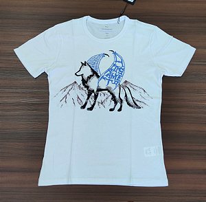 Camiseta Acostamento Estampa Lobo Com Asas De Dragão - Cor  Branco