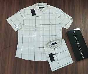 Camisa Manga Curta Xadrez Acostamento - Cor Branca/ Listras