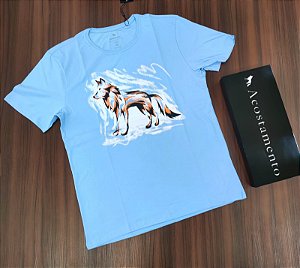 Camiseta Acostamento Estampa Lobo Desenhado - Cor Azul Sky