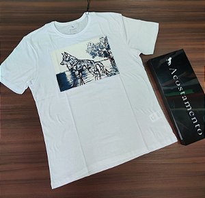Camiseta Acostamento Fio 40 Estampada - Cor Branco