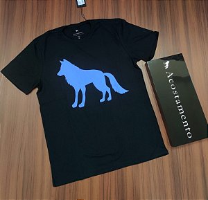 Camiseta Acostamento Estampa Lobão - Cor Preto/Azul  120402017