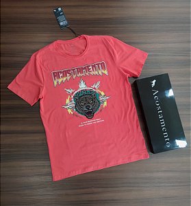 Camiseta Acostamento Estampada Com Elastano - Cor Vermelho  120302102