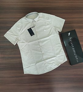 Camisa Listrada Acostamento Manga Curta - Bege 120501007
