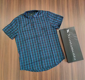Camisa Acostamento Xadrez  Manga Curta  - Cor Preto/Azul  120501012