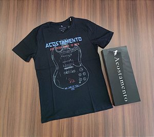 Camiseta Acostamento Estampa Guitarra - Cor Preto  120502157