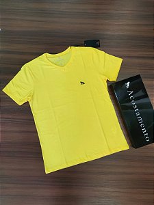 Camiseta Básica Acostamento Gola V -  Cor Amarelo  120502003