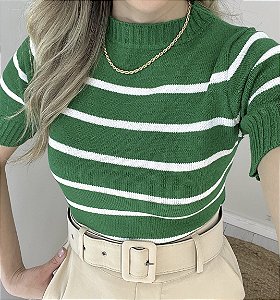 Blusa listrada verde e branco tricot modal