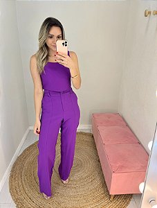 Conjunto calça e cropped alfaiataria roxo