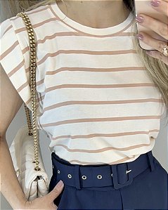 Musclee ter listrada bege com branco