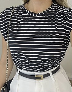 Muscletee listras básica preto com branco