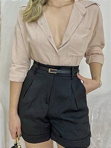 Camisa feminina alongada bege