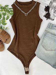 Body nadado marrom canelado ribana