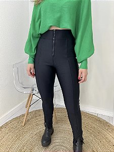 Calça montaria com zíper tecido prada