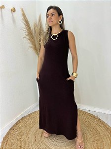 Vestido Moletinho Básico Midi Café
