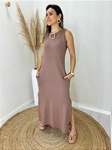 Vestido Moletinho Básico Midi Marrom claro