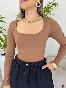 Body decote quadrado manga longa
