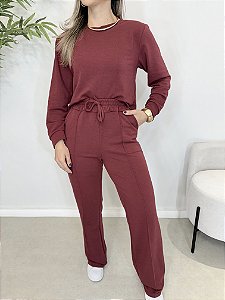 Conjunto moletinho calça e blusa manga longa vinho
