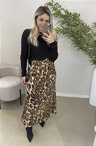 Saia cetim midi animal print
