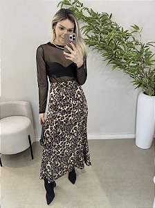 Saia mídi animal print