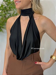 Blusa Feminina Halter Neck em Poliamida Light preto