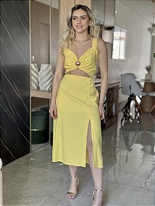Vestido Mídi com Recorte Amarelo
