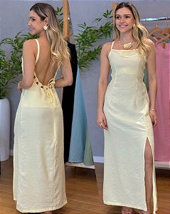 Vestido Suzana alfaiataria decote costas amarelo