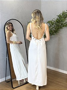 Vestido Suzana alfaiataria decote costas branco