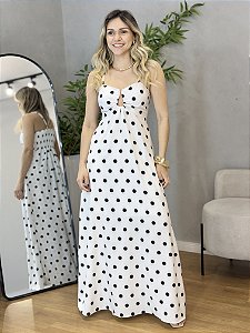 Vestido longo poá branco