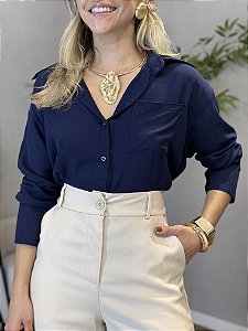 Camisa feminina alongada marinho