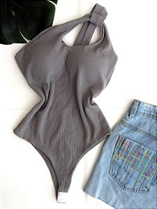 BODY FEMININO NULA MANGA CINZA