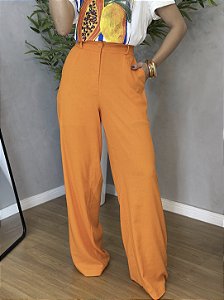 Calça Feminina Pantalona em Linho | Cor Laranja