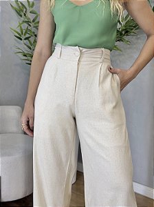 Calça Pantalona Feminina em Linho | Cor Cru