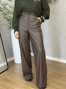 Calça Pantalona Courino Marrom Estilosa
