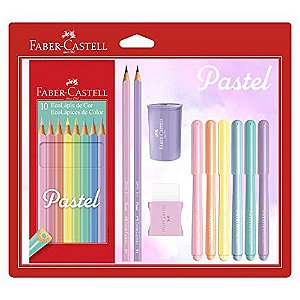 Kit Pastel Lápis de Cor + Lápis Grafite + Apontador + Borracha + Canetinhas Vai e Vem Faber-Castell