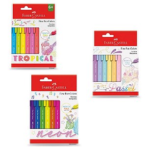 Caneta Fine Pen Colors 0.4mm Neon Tropical Pastel Faber-Castell | 6 unidades