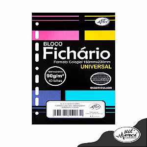 Bloco Preto Quadriculado para Fichário/Caderno Argolado Formato Colegial Universal 40 Folhas Merci