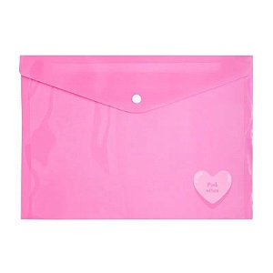 Pasta Plástica Envelope Coração Pink Vibes LeoArte